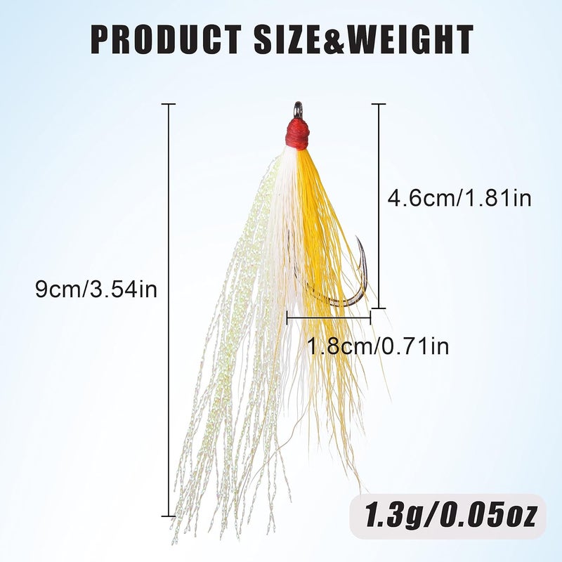 SILANON Fishing Bucktail Teaser Hooks,5pcs Saltwater Fishing Jig Teaser Lures with Carbon Steel Hooks Crystal Flash Flounder Rigs for Salmon Trout Sea Bass Steelhead - Image 3